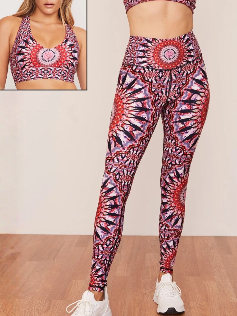 Wolven Shakti Racerback Sports Bra Legging Set Mandala Red Purple Large EUC Soft